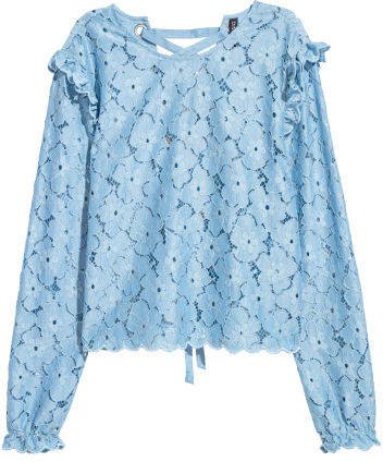 Lace Blouse with Lacing - Blue