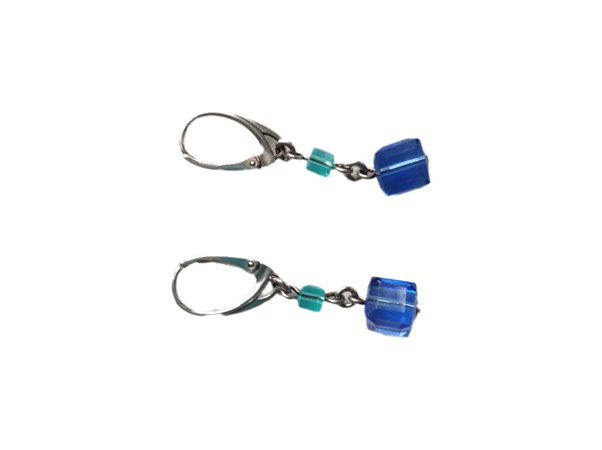 plastic blue cube earrings