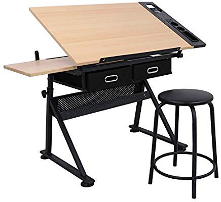Amazon.com: Smartxchoices Drafting Table Drawing Desk Reclining Tiltable Tabletop Bundle Set with Stool and 2 Storage Drawers Art Writing Reading Workstation for Office and Home: Home & Kitchen