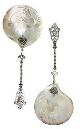 19th century mother of pearl and silver strawberry spoons