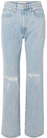 SLVRLAKE - London Distressed High-rise Straight-leg Jeans - Light denim