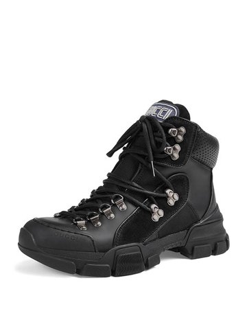 Gucci Journey Black Leather/Canvas Hiking Boot