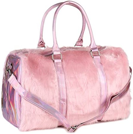Amazon.com | Risup Extra Large Laser Handbag Purse Fancy Duffel Bag 19in Faux Fur Bags for Travel and Overnight, Pink | Travel Duffels