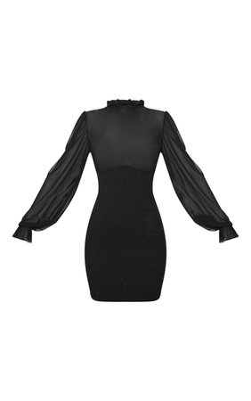 Black Bandage Mesh Bodice High Neck Bodycon Mini Dress | PrettyLittleThing USA