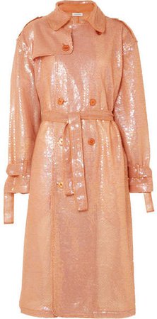 Sequined Georgette Trench Coat - Pink