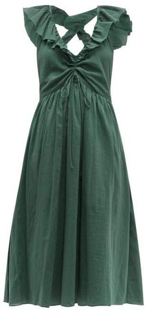 Naxos Ruffled Cotton Dress - Womens - Green