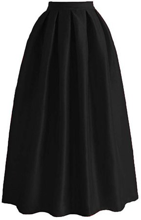 Omelas Women Pleated Maxi Skirt Satin Skirts High Waisted Long Black at Amazon Women’s Clothing store