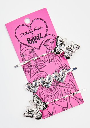 Dolls Kill X Bratz Butterfly Heart Hair Pin Set - Silver | Dolls Kill