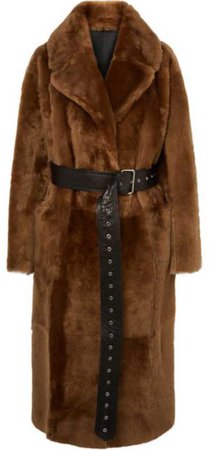 Shearling long fur belted  coat