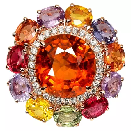 *NRP* IGI 14K 6.02ct Garnet&Sapphires&Diamond Antique Art Deco Engagement Ring For Sale at 1stDibs