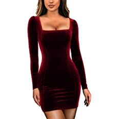 Amazon.com: GOBLES Womens Sexy Velvet Long Sleeve Bodycon Elegant Mini Party Dress Wine Red : Clothing, Shoes & Jewelry