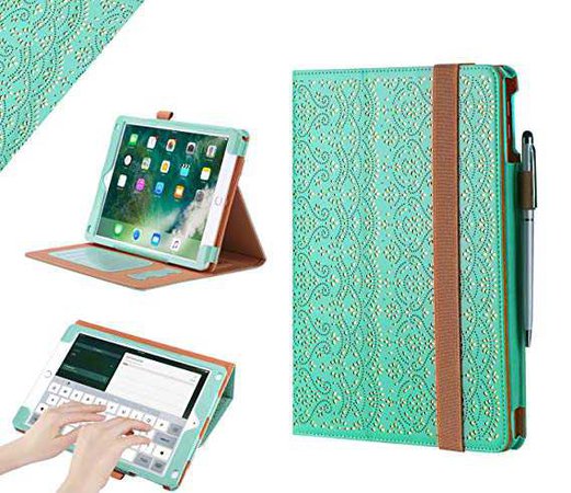 Amazon.com: iPad 9.7 2017 Case, WWW [Luxury Laser Flower] Premium PU Leather Case Protective Cover with Auto Wake/Sleep Feature for Apple iPad 9.7 2017 Mint Green: Computers & Accessories