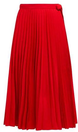 Pleated High Rise Cotton Blend Wrap Skirt - Womens - Red