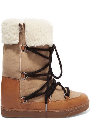 Isabel Marant | Nowly shearling-lined textured-leather and suede snow boots | NET-A-PORTER.COM