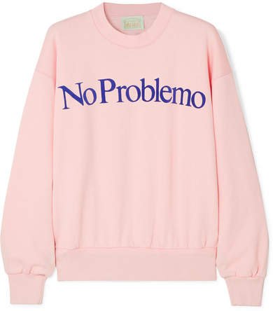 No Problemo Flocked Cotton-fleece Sweatshirt - Pastel pink