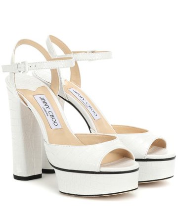 Jimmy Choo Peachy 125 Leather Plateau Sandals in White - Lyst