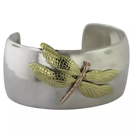 Tiffany and Co, Sterling Silver, 18k Rose and Yellow Gold Dragon Fly, Bracelet For Sale at 1stDibs | dragonfly bracelet gold, tiffany dragonfly cuff bracelet, tiffany & co 925 750 bracelet