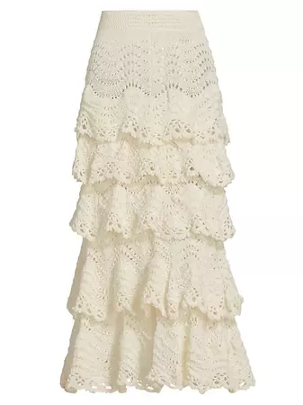 Shop Oscar de la Renta Crochet Tiered Skirt | Saks Fifth Avenue