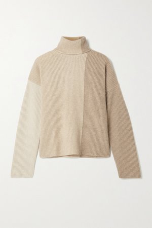Beige Color-block ribbed cashmere turtleneck sweater | La Ligne | NET-A-PORTER