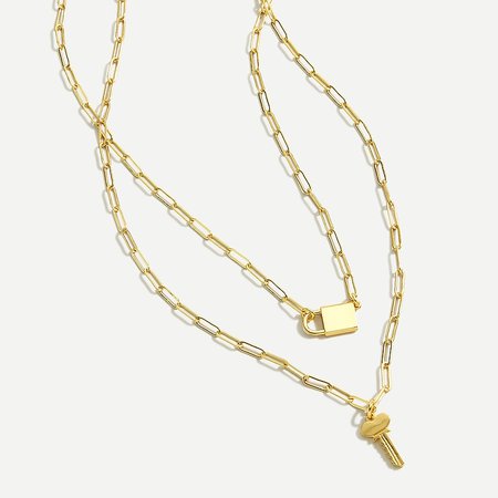 J.Crew: Lock-and-key Necklace Set For Women gold