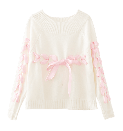 white and pink ribbon sweater