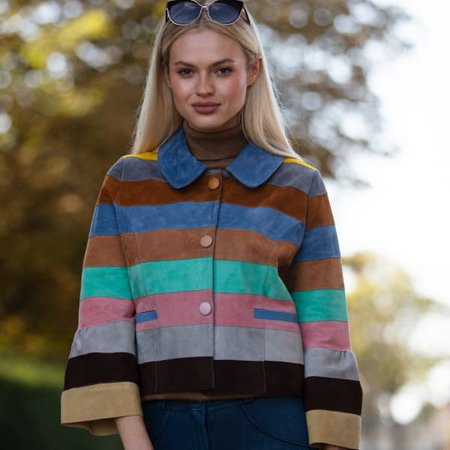 Suede Leather Short Striped Jacket - Pastel colour wave | ZUT London | Wolf & Badger