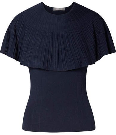 Cape-effect Stretch-knit Top - Navy