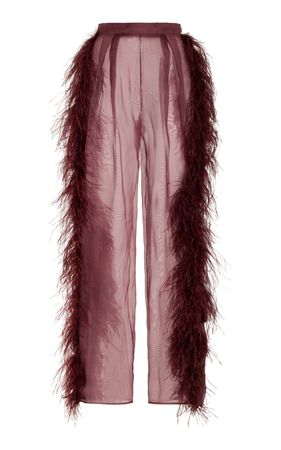 Feather-Trimmed Organza Pleated Straight-Leg Pants By Lapointe | Moda Operandi