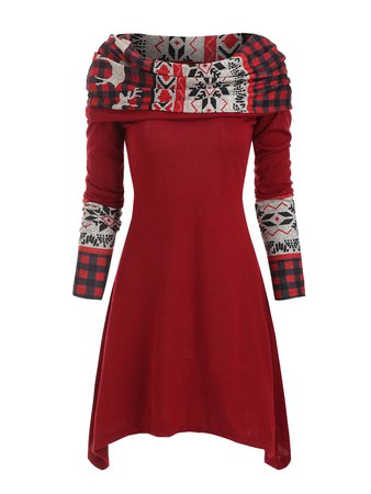 [46% OFF] Christmas Elk Plaid Knitted Multiway Mini Dress | Rosegal