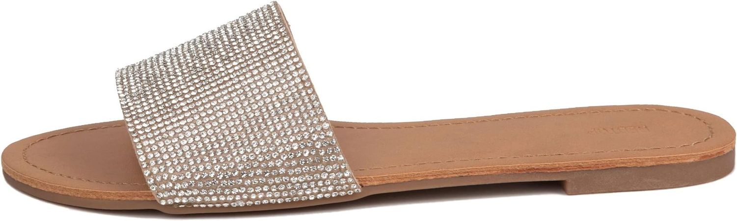 Amazon.com | REDTOP Women's Rhinestone Sandals Slide Glitter Bling Casual Sandal Flat Open Toe Sparkle Slides | Slides