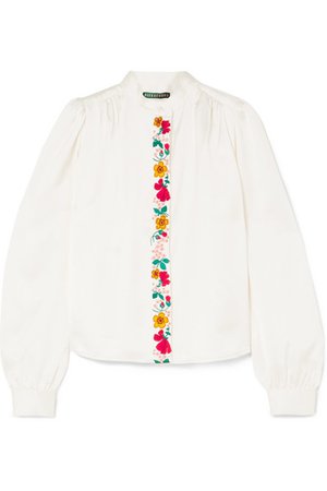 ALEXACHUNG | Embroidered satin blouse | NET-A-PORTER.COM