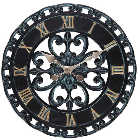 Lily's Home Hanging Verdigris Wall Clock, Ideal for Indoor or Outdoor Use, Makes a Great Housewarming Gift, Black (13 Inches) : Garden & Outdoor