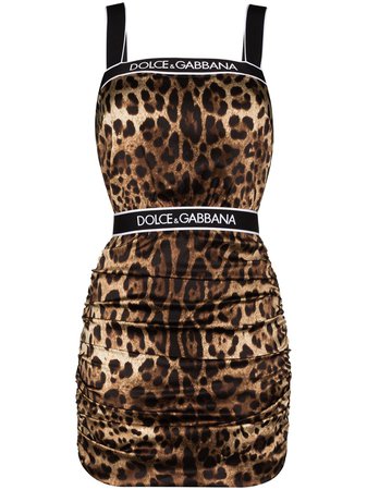 Dolce & Gabbana logo-tape Leopard Print Satin Minidress - Farfetch