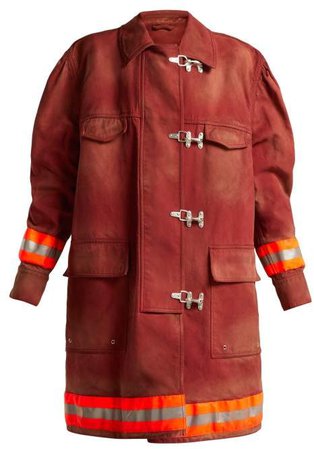 Oversized Cotton Twill Firefighter Coat - Womens - Burgundy
