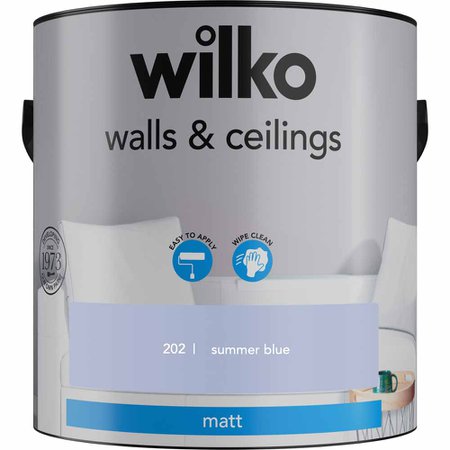 Wilko Walls & Ceilings Summer Blue Matt Emulsion Paint 2.5L | Wilko