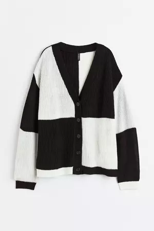 V-neck cardigan - Black/Block-coloured - Ladies | H&M GB