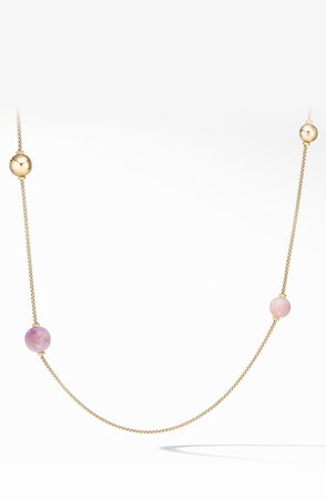 Solari XL Station Chain Necklace in 18K Yellow Gold with Kunzite, Morganite and Pink Opal