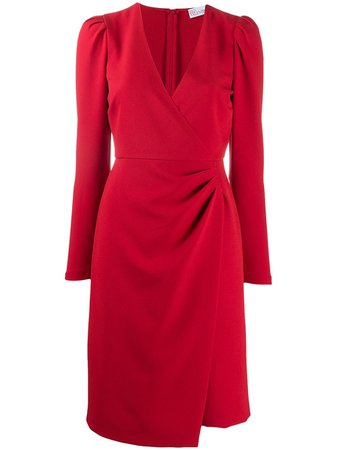 Shop red RED Valentino V-neck asymmetric hem midi dress with Express Delivery - Farfetch