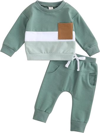 Amazon.com: Fall Baby Boy Clothes Toddler Winter Outfits Color Block Sweatshirt Pants Sweatsuit Cute Infant Little Boys Clothing (Blue Set, 12-18 Months): Clothing, Shoes & Jewelry