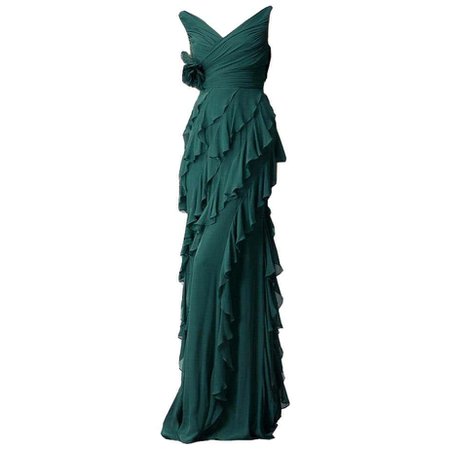 New Badgley Mischka Couture Evening Dress Gown Sz 2 For Sale at 1stDibs