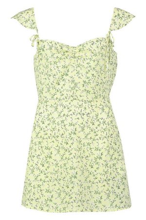 Petite Floral Frill Sleeve Gathered Dress | Boohoo