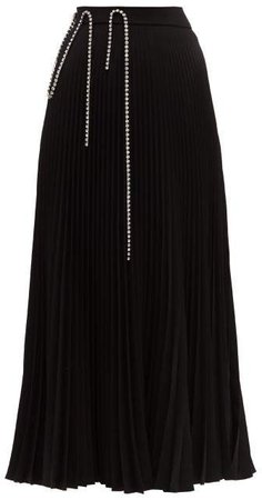 Crystal Embellished Plisse Crepe Skirt - Womens - Black