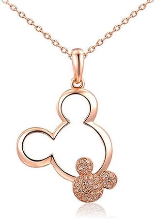 Amazon.com: Shining Life Rose-Golden Plated Heart with The Twins Mickey Necklaces for Women (Rose): Clothing, Shoes & Jewelry