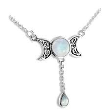 triple moon goddess moonstone necklace
