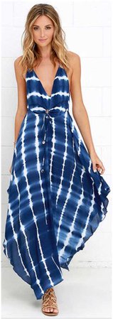 Blue & White Tie Dye Dress Casual