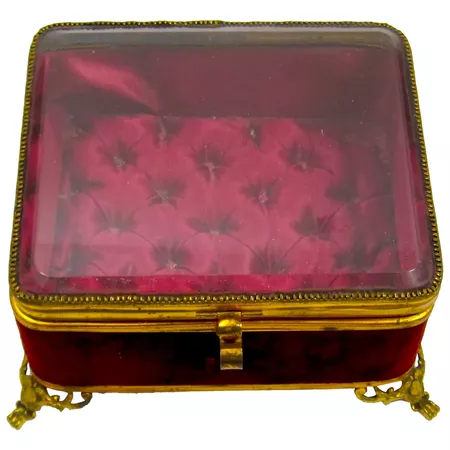 Antique French Jewellery Casket Box with Original Red Deep Button Silk : Grand Tour Antiques | Ruby Lane