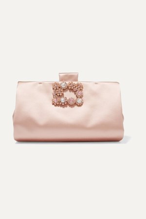 Pink Crystal-embellished satin clutch | Roger Vivier | NET-A-PORTER