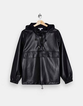 Topshop faux leather pullover hooded jacket in black | ASOS