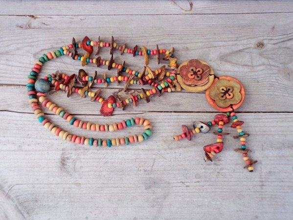Vintage Necklace Boho Hippie Necklace Colorful Wooden | Etsy