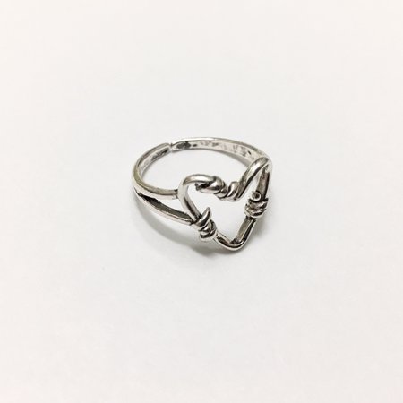 silver metal barbed wire heart ring